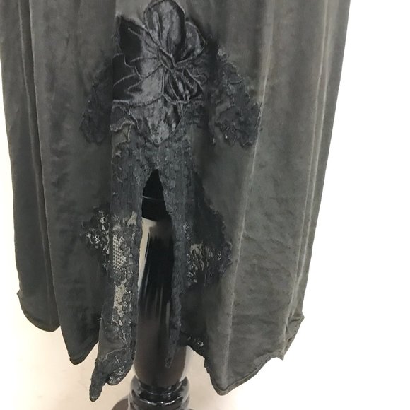 Maxine black lace + velvet silk long slip gown spaghetti straps VINTAGE M midi - Picture 4 of 7